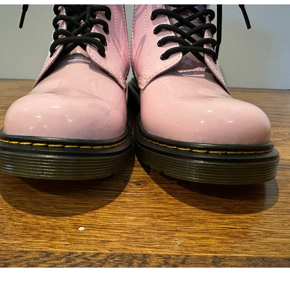 Dr. Martens 1460 Women’s Pink Patent Combat Boots Size 6 Side Zip Glossy Lace Up - Picture 3 of 8